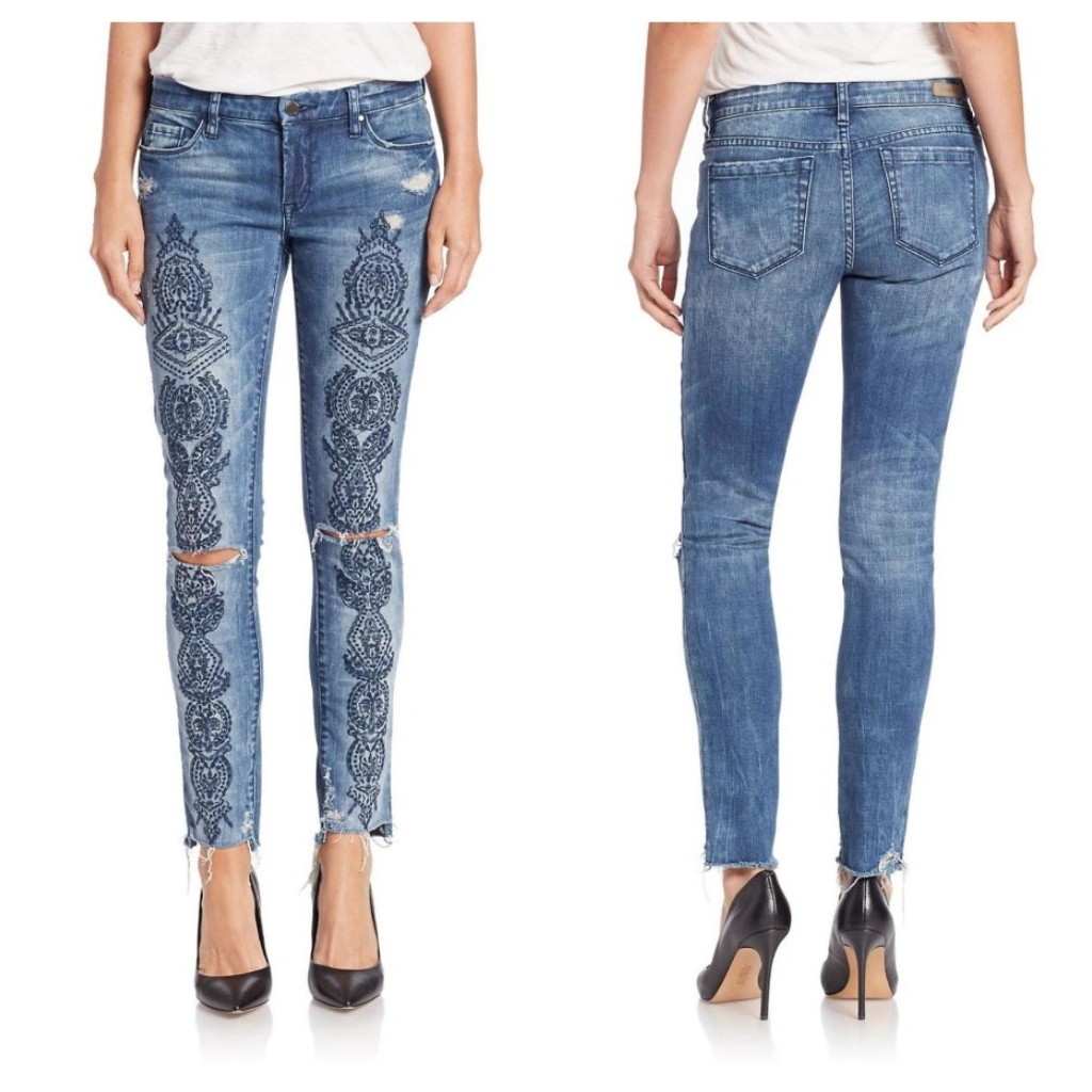 Blanknyc Destroyed Embroidery Skinny Ankle Jean 26
